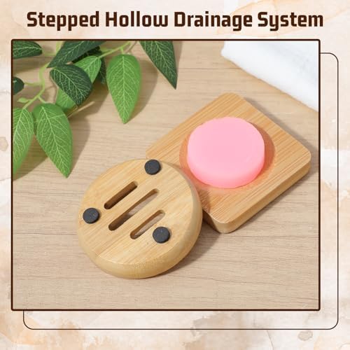 Ymapinc 2-Pack Bamboo Soap Holder, Round+Square for Home Shower Bathroom - Image 6