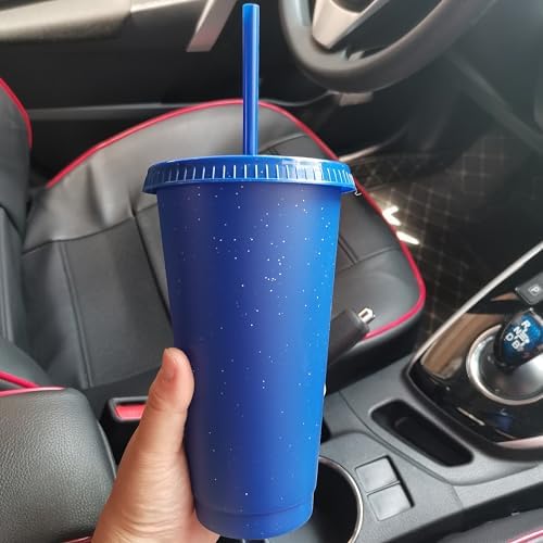 Suertestarry Tumbler with Straw and Lid,Water Bottle Iced Coffee Travel Mug Cup,Reusable Plastic Cups,Perfect for Parties,Birthdays,24oz-5 Pack (Solid Color, 10 pack) - Image 3