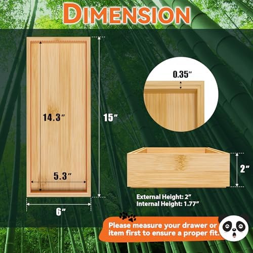 Lixple Bamboo Kitchen Drawer Organizer, 2 Pack, 15" x 6" x 2" - Image 2