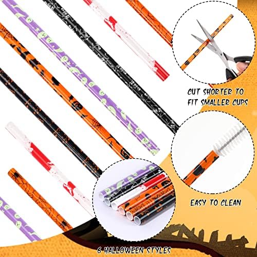 JANYUN 30 Pcs Halloween Straws 9inch Pumpkin Bat Skeleton Spider Printing - Image 3