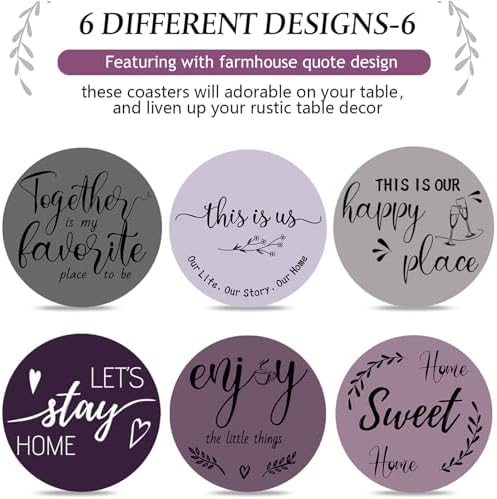 Queekay House Warming Gifts New Home Farmhouse Coasters Set of 6, Purple - Image 4
