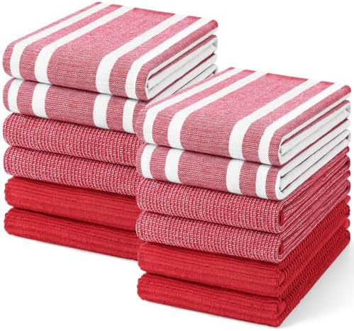 Homaxy Cotton 380 GSM Premium Kitchen Towels, 18"x 28", 12 Pack, Red by Homaxy
