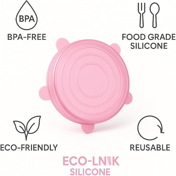 Silicone Stretch Lids Pink (6 Pack) Reusable Airtight Food Covers for Bowls, Containers & Fruits |Elastic BPA-Free Stretchable Lids | Microwave, Freezer & Dishwasher Safe | Plastic Wrap Alternative