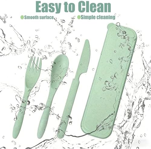 2Pack Wheat Straw Utensil Set, BPA Free Reusable Fork Spoon Knife with Case - Image 4