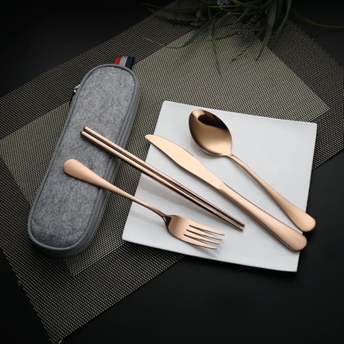 DEVICO Travel Utensils with Case, 5 Piece Portable Silverware Set for Work - Image 2
