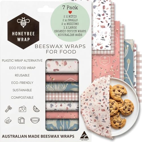 Reusable Beeswax Wraps for Food | 7 Pack | Eco Friendly, Organic, Biodegradable, Plastic Free, Bee's Wrap Bowl Covers and Food Storage | Cling Wrap Alternative by HONEYBEEWRAP