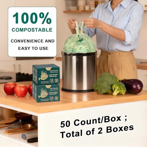 HECTOLIFE 1.6 Gallon 100 Count Compostable Bags Handle Tie - Image 5