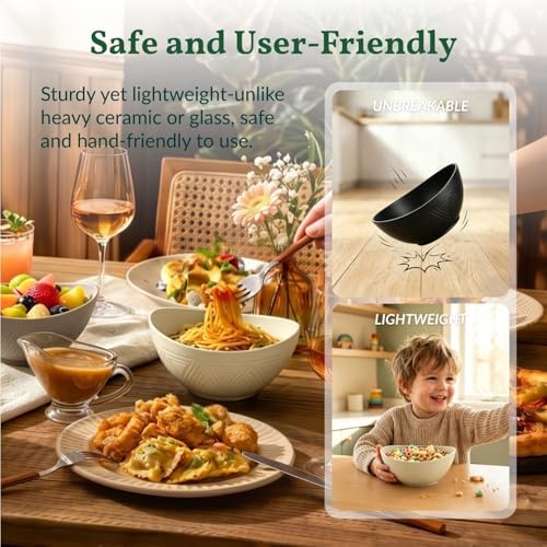 Homienly Wheat Straw Bowls 26 OZ Serving Bowls Oval Serving Dishes for Salad, Dinner, Cereal, Snack, Prep, Dessert Bowls Set Unbreakable Camping Bowls Microwave & Dishwasher Safe (6 PCS Grey Stone) - Image 4