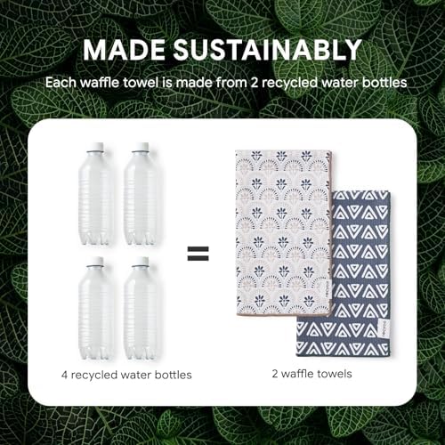 RECYCO Waffle Kitchen Towel Set of 2 - Quick Dry Microfiber Sustainable Dish Towels - Ultra Absorbent Reusable Cleaning Tea Towels - Lightweight Hand Towels,16”x 28”, Neutral Boho - Image 5