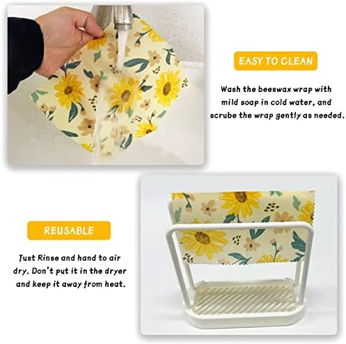 Beeswax Wrap, 9 Pack Eco-Friendly Beeswax Wraps for Food Storage, Organic, Sustainable, Beeswax Food Wraps, Zero Waste Reusable Food Wrap Beeswax Paper 1L, 3M, 5S Plants Pattern Sandwich Wrappers - Image 5
