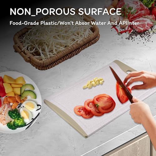 Cutting Board for Kitchen, Wheat Straw Fiber Cutting Board, Dish Washer Safe, w/Juice Grooves for Meat, Veggies,Easy Grip Handle, Non-slip Surface,Eco-friendly,Serveware Accessories 2 PCAK - Image 6