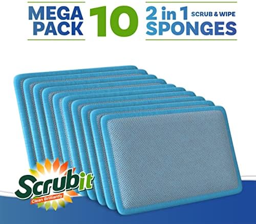 Scrub and Wipe Cleaning Sponges [10 Pack] – SCRUBIT Dual Sided Scouring Pad and Sponge - Reusable Kitchen Scrubbing Sponges for Dishes, Pots, Pans Utensils & Non-Stick Cookware (Blue) - Image 2