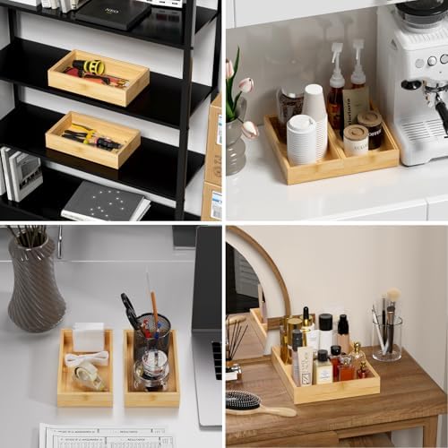 Lixple Bamboo Drawer Organizer for Kitchen Utensils, 2 Pack Stackable Bamboo Kitchen Drawer Organizers, Silverware & Utensil Drawer Trays, 10" x 6" x 2" (Outer), 9.3" x 5.3" x 1.3" (Inner) - Image 5