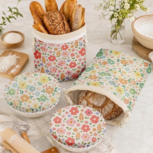 Britimes Reusable Bread Bags Set, Beeswax, XL, Zero Waste, Floral - Image 2