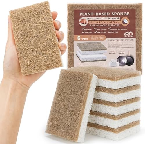 Metflavor Kitchen Sponges, 6 Count, Natural Sponge with Coconut Scrubber by Metflavor