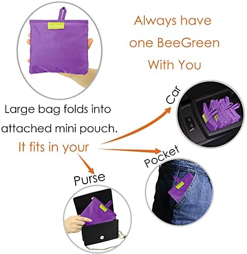 BeeGreen Purple Reusable Grocery Bags Wholesale Purple Reusable Kitchen Bags Bulk Foldable-Machine Washable with Zipper Storage Pouch 10 Packs - Image 4