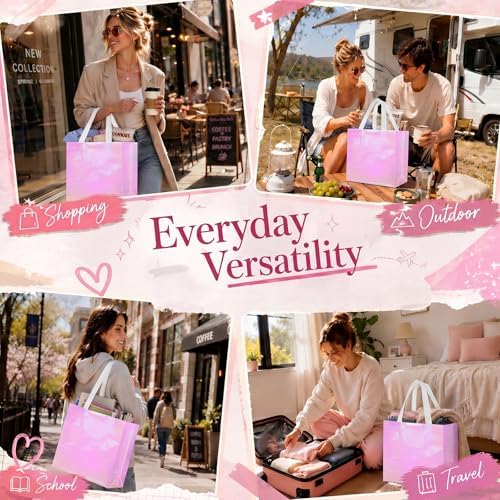 Eccliy 60 Pcs Reusable Gift Bags, Large, Holographic Pink - Image 6
