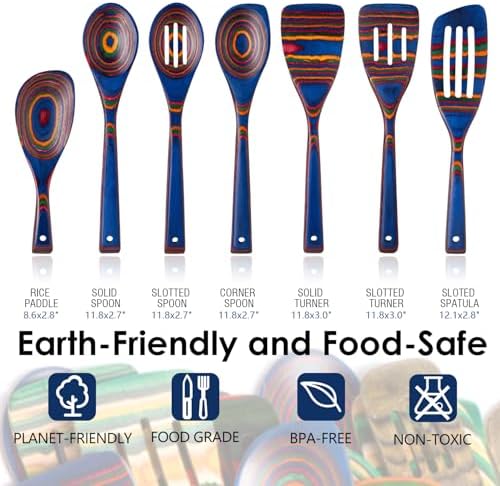 HOWHONG Wooden Spoons for Cooking, 7-Piece Pakkawood Wooden Utensil Set - Image 3