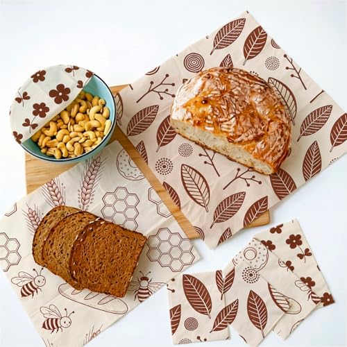 Reusable Bee&Floral Beeswax Wraps, 9 PCS Eco-Friendly Food Storage, Organic Cotton Sandwich, Snack, Bowl Covers, Zero Waste, Plastic-Free, Sustainable, 1XL, 3M, 5S - Image 4