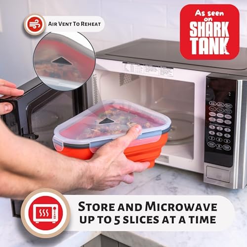 The Perfect Pizza Pack™ - Reusable Pizza Storage Container with 5 Microwavable Serving Trays - BPA-Free Adjustable Pizza Slice Container to Organize & Save Space, Red - Image 4