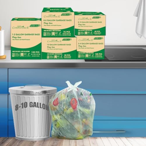 BEIDOU-PAC 8-10 Gallon Flap Tie Compostable Trash Bags, 240 Count, Compost Bags Kitchen Trash Bags, Sturdy Garbage Bags Food Scrap Waste Bags, ASTM D6400, US BPI Certified, Green - Image 6