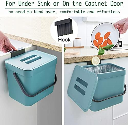 LALASTAR Kitchen Compost Bin, Hanging Trash Can with Lid for Kitchen Cabinet Door, Under Sink, Wall Mounted Waste Bin for Bathroom, 1.8 Gallon, Blue - Image 3