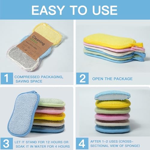 Dish Sponge Kitchen Sponges,Scrub Sponges,Double Sided Cleaning,Non Scratch,Ultra fine Fiber Wiping+Stainless Steel Wire to Remove Stubborn Stains,Durable Thickening (Large 12-Pack) - Image 3