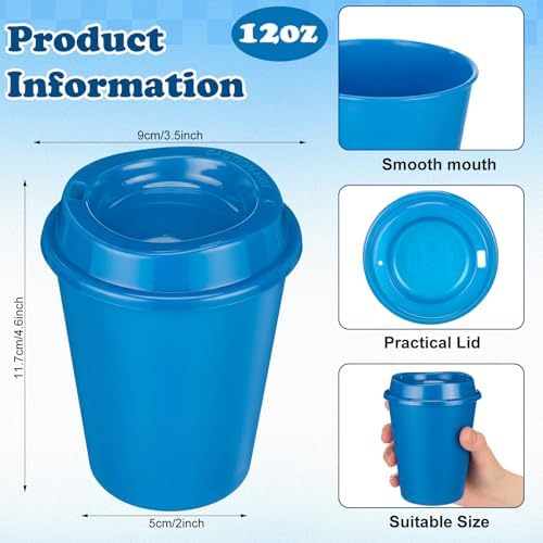 Honeydak 45 Pack 12 oz Reusable Coffee Cups with Lids Portable Tea Cups Reusable Hot Coffee Mugs Tumblers Bulk Plastic Tumblers Travel Drinks Mugs for Hot and Cold Drink (Navy Blue,Classic) - Image 3
