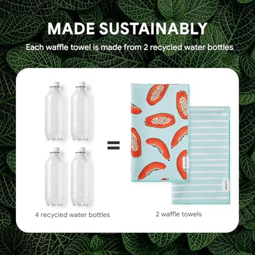 RECYCO Waffle Kitchen Towel Set of 2 - Quick Dry Microfiber Sustainable Dish Towels - Ultra Absorbent Reusable Cleaning Tea Towels - Lightweight Hand Towels,16”x 28”, Papaya Joy - Image 6
