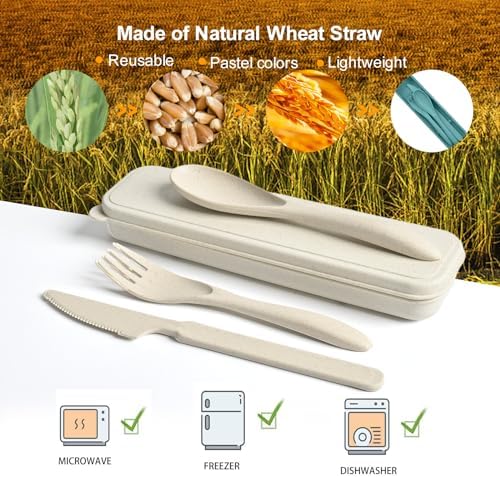 Reusable Utensils Set with Case, 4 Sets Travel Utensils with Case, Reusable Forks and Spoons Set for Lunch Box Accessories, Camping Utensils for Daily Use or Outdoor - Image 3