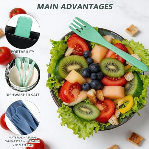 24 Sets Reusable Travel Utensils Set with Case, Wheat Straw Portable Knife Fork Spoons Cutlery, Eco-Friendly BPA Free Plastic Tableware for Kids Adults Travel Picnic Camping Utensils (8 Colors) - Image 4