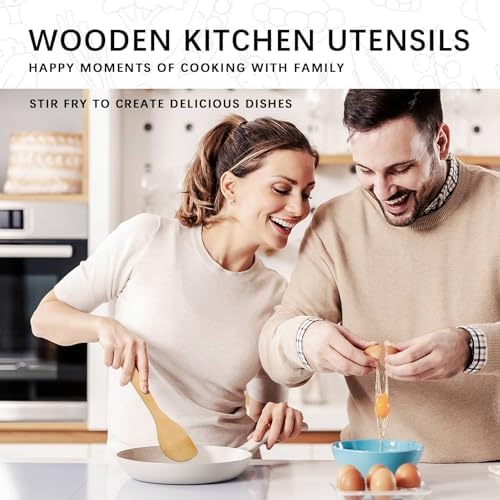 Wooden Spoons for Cooking, 4-Piece Bamboo Cooking Utensil Set - Image 3