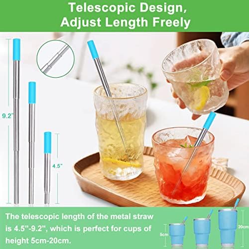 Kynup 4Packs Reusable Straws, Metal Straw with Silicon, Travel Drinking Straws with Case, Keychain, Cleaning Brushes, Silicon Pcs Perfect for Travel, Gifts (20 PCS) Blue-Black-Silver-Turquoise - Image 2