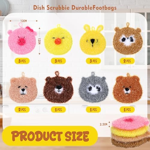 Kenning 16 Pcs Dish Scrubber Non Scratch Dish Washing Scrubbers Reusable Household Cleaning Kitchen Tools for Dishwashing Washing Dishes Cookware Tubs Sinks (Animal) - Image 2