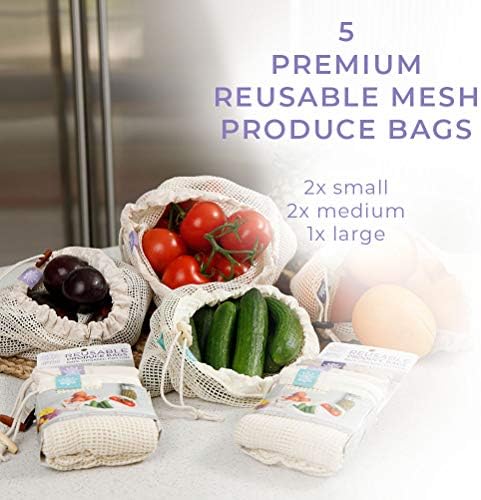 Lotus Reusable Produce Bags - Organic Cotton Washable Produce Mesh Bag for Vegetable Storage, Eco Friendly Reusable Produce Storage Fruit Bag Mesh for Groceries (3 Size Cloth Bags) - Image 2
