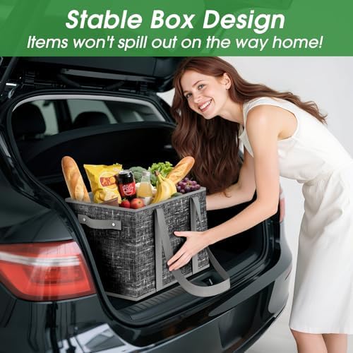 Fab totes Reusable Grocery Bags, Large Foldable Shopping Tote Bags with Reinforced Handles & Hard Bottom,6 Pack, Black - Image 6