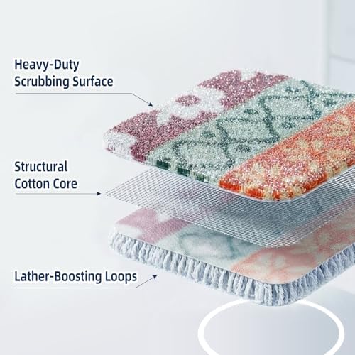 Amarelle GEN II Dish Washing Scrubbers (5-Pack) 2-in-1, Made in Green Kitchen Scrubbers for Dishes, Non Scratch Pot & Pan Scrubber, Dual-Sided Heavy-Duty Scouring Pads, Reusable (Nordic Folk) - Image 2