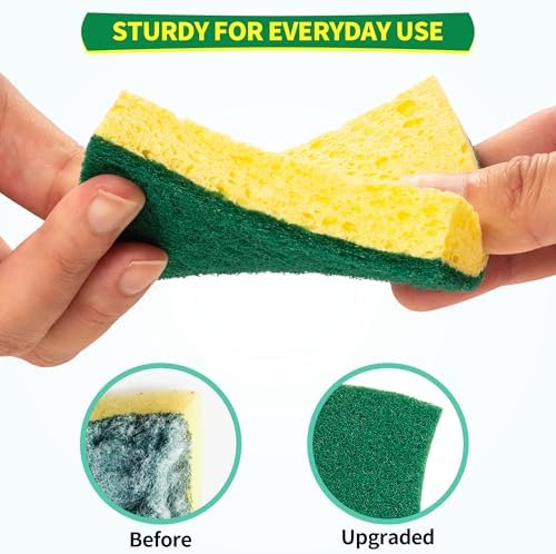 Heavy Duty Sponges, 12 Pack Cellulose Scrub Sponge, Dual-Sided Kitchen Sponge, Multipurpose Sturdy Ergonomic Design for Kitchen Dishwashing, Uncoated Cookware, Sink, and Countertops - Image 3