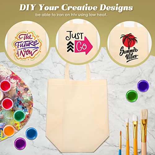 Reginary 50 Pcs Reusable Tote Bags Shopping Bags Non Woven, Beige - Image 7