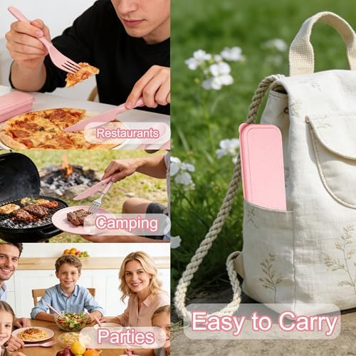 Travel Utensils Set with Case, 3 Pack Wheat Straw Portable Reusable Cutlery - Image 6