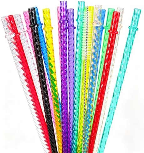 50PCS Reusable Straws with Cleaner Brush, 12.2" Long Colorful Clear Hard Plastic Swirl Drinking Straws for Stanley, YETI, Starbucks, Owala 30 oz 40 oz Tumblers, Jars, Cups by Unknown