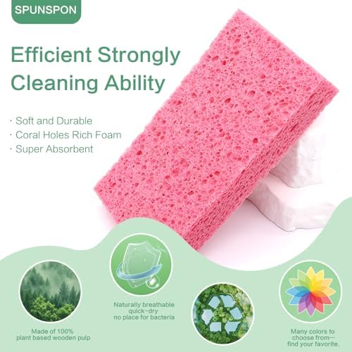 Large Cellulose Sponges, Kitchen Sponge for Dish, Thick Heavy Duty Scrub Pads, Non-Scratch Scrubber for Household/Cookware/Bathroom/Office/Boat 5.5" x 3" x 1" (7 Pack) Pink - Image 4