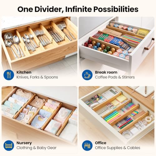 4 Pack 4" Deep Bamboo Drawer Dividers, 12-17" Expandable Kitchen Organizers - Image 7