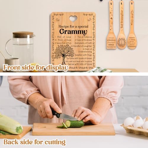 Grammy Gifts - "Recipe for a Special Grammy" Gifts for Grammy Cutting Board Set, Bamboo-Made Engraved Utensil Set Grammy Cutting Board, Mothers Day Gifts for Grammy. - Image 3