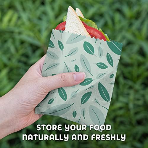 Akeeko Reusable Beeswax Food Wraps - Assorted 9 Packs, Reusable, Plastic-Free Food Storage, 5 Small, 2 Medium, 1 Large, 1 Extra Large Wraps with Boho Leaves Pattern - Image 5