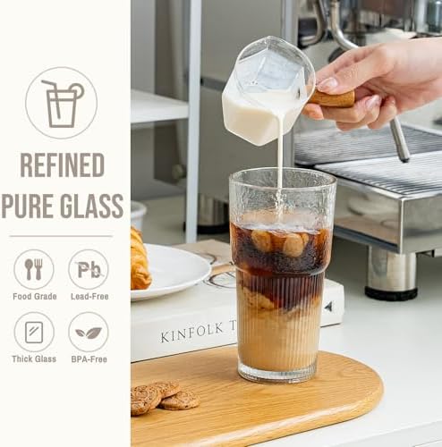 SoulTimes 20oz Wave Ribbed Glass Tumbler with Lid and Straw – Iced Coffee Glasses Cups for Smoothie, Matcha, Juice, Water etc. Leakproof and Reusable Glassware Drinking for Daily & Travel To Go [6Pcs] - Image 4