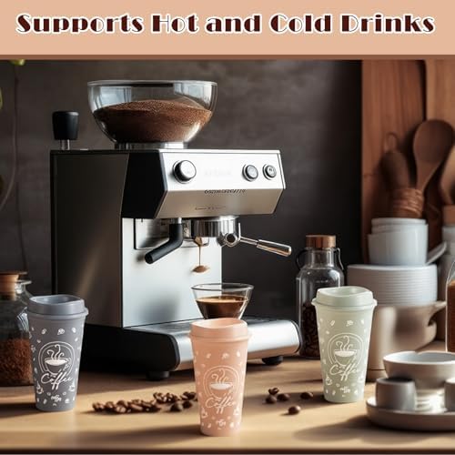 12 Sets Reusable Coffee Cups with Lids, 16oz, Light Morandi - Image 5