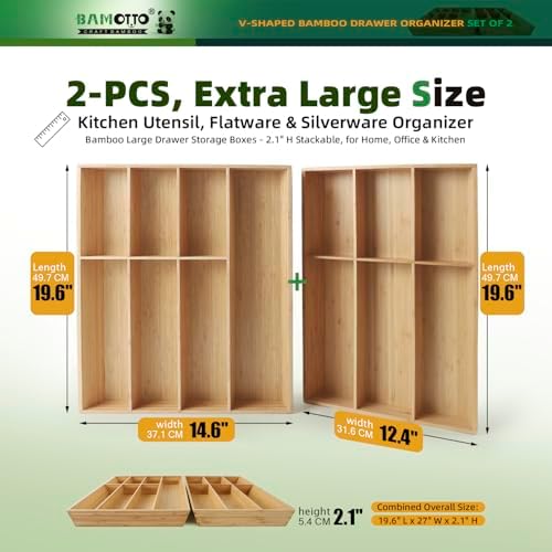 BAMOTTO CRAFTBAMBOO 13 Slot V-Shaped Bamboo Drawer Organizer Set of 2 - Image 2