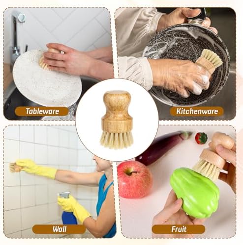 12 Pcs Bamboo Dish Scrub Brushes Kitchen Dishwashing Cleaning Brush Wooden Scrubbers Set Sisal Bristles Cleaner Scrubber for Washing Cast Iron Pan Pot Sink Spatula - Image 4
