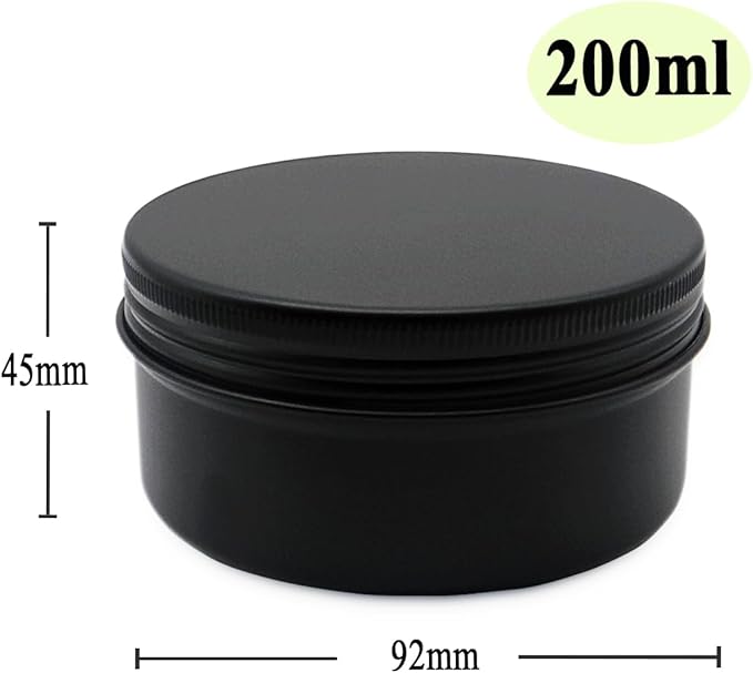 4pack 200ml Aluminum Tin, 200 Gram Black Empty Travel Cosmetic Sample Containers with Screw Cap Lid, 200g Metal Tins Can Storage Travel Jars for DIY Crafts, Lip Balms, Face Cream, Candle, Tea